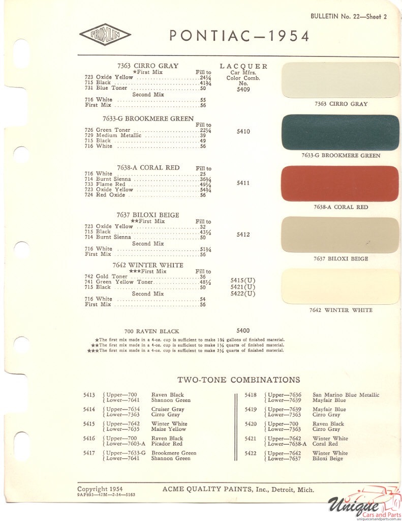 1954 Pontiac Paint Charts Acme 2
